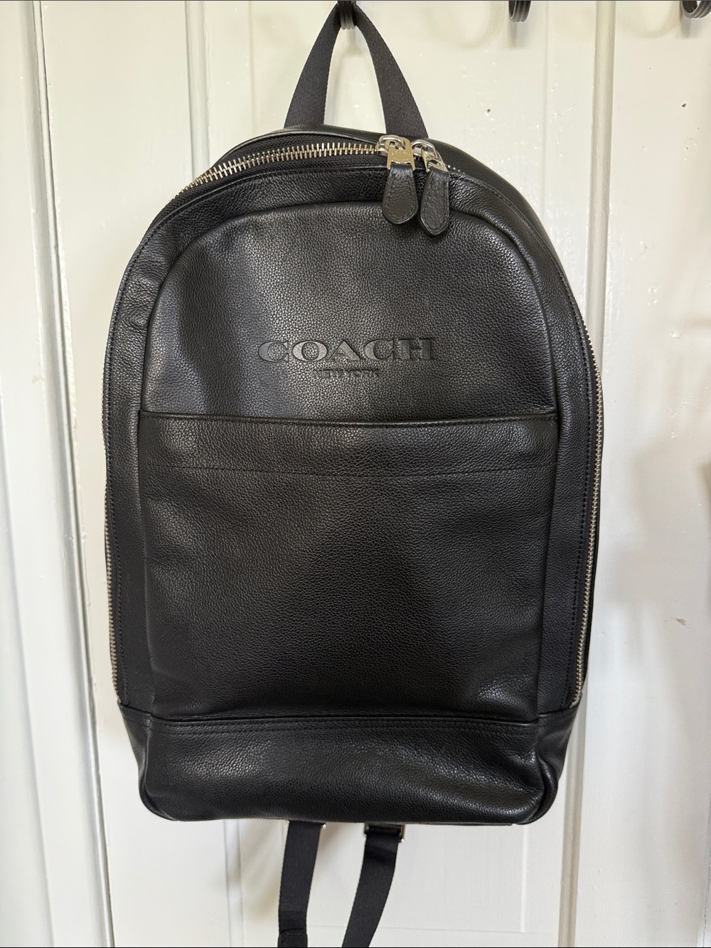 Coach Black Pebbled Leather Backpack with Embossed Logo